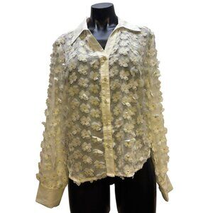 NWT Adrianna Papell Ivory Floral 3D Button-Up Blouse L